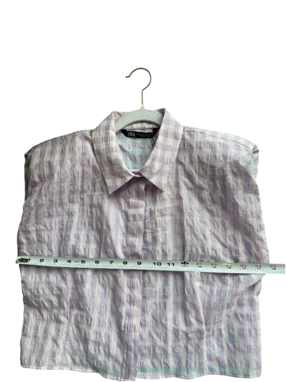 Zara Light Purple and White Gingham Button-Up Shirt Size M Cottagecore Plaid - Picture 7 of 7
